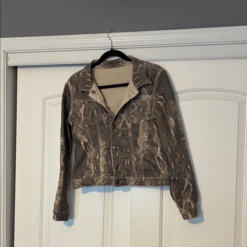 Women's Brown Snake Print Jean Jacket
